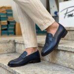 Penny Loafer en Cuir Véritable BLEU – Image 2